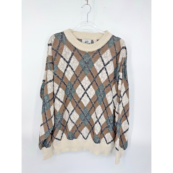 Vintage Van Heusen 417 Argyle 100% Cotton Sweater Size XL Grandpa Retro Academia - Picture 1 of 4